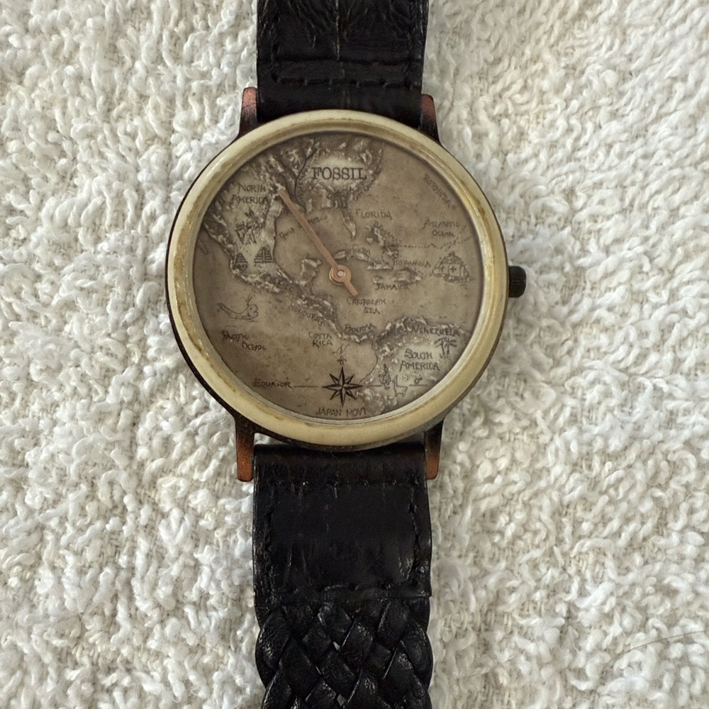 Fossil Vintage Map Watch with Black Braided Band